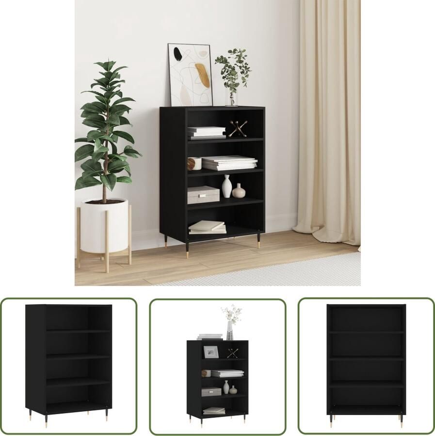 The Living Store Hoge kast 57x35x90 cm bewerkt hout zwart Hoge Kast Zwarte Kast Houten Kast Opslagoplossing Woonaccessoires