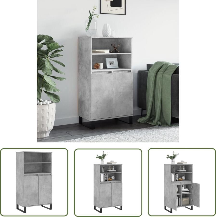 The Living Store Hoge kast 60x36x110 cm bewerkt hout betongrijs Hoge Kast Industrieel Design Houten Kast Opbergkast Betonnen Grijze Kast