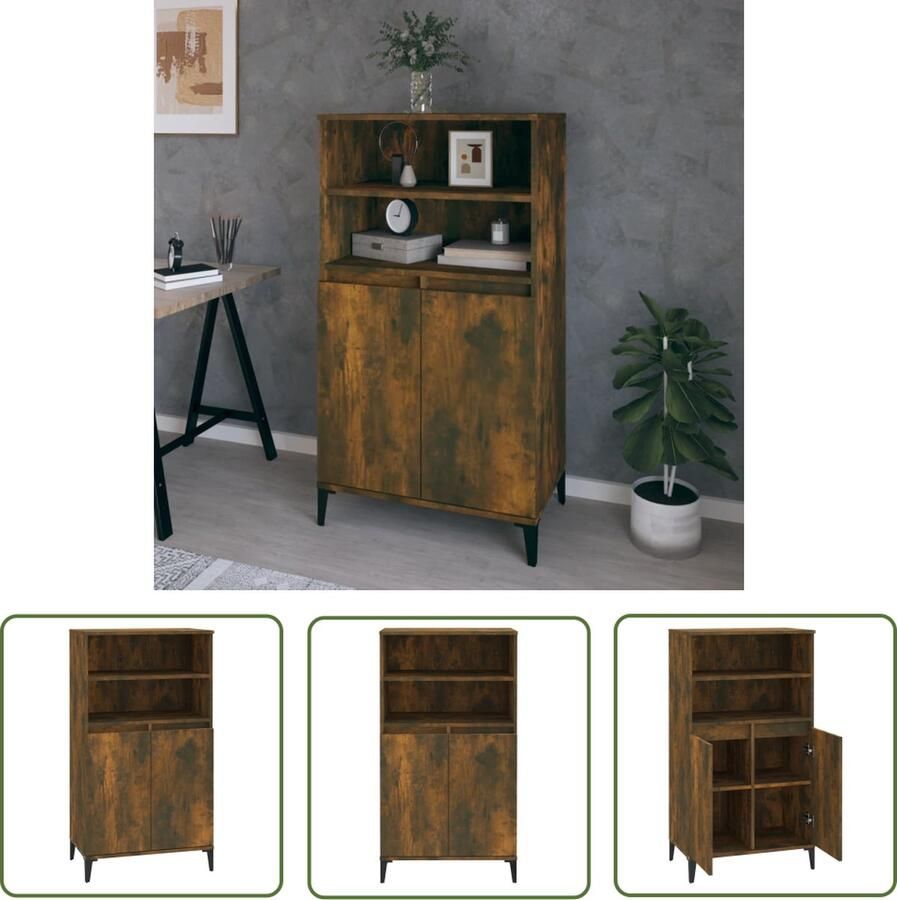 The Living Store Hoge kast 60x36x110 cm bewerkt hout gerookt eikenkleurig Bijzettafel Houten Kast Opbergkast Gerookte Eiken Kleur Vintage Kast - Foto 3