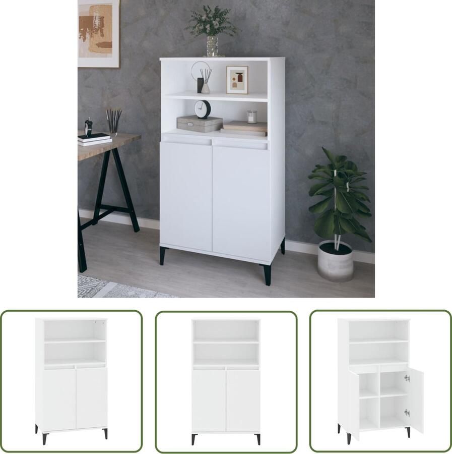 The Living Store Hoge kast 60x36x110 cm bewerkt hout wit Hoge Kast Witte Kast Houten Kast Opslagkast Woonaccessoires