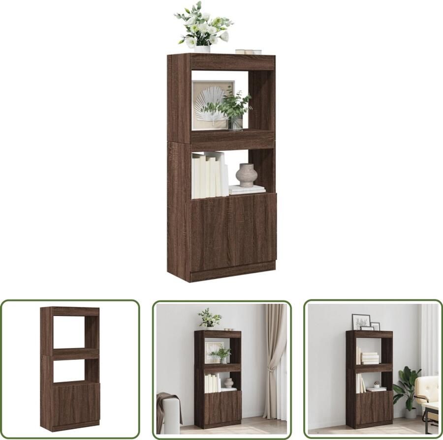 The Living Store Hoge kast 63x33x140 cm bewerkt hout bruin eikenkleurig Hoge Kast Houten Kast Bruine Eiken Kast Opbergkast Boekenkast