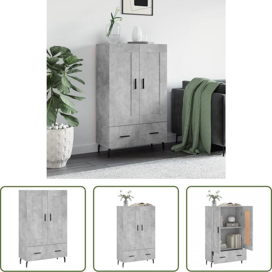 The Living Store Hoge kast 69 5x31x115 cm bewerkt hout betongrijs Hoge Kast Betongrijs Kast Houten Kast Opslagoplossing Woonkamerdecoratie - Foto 2