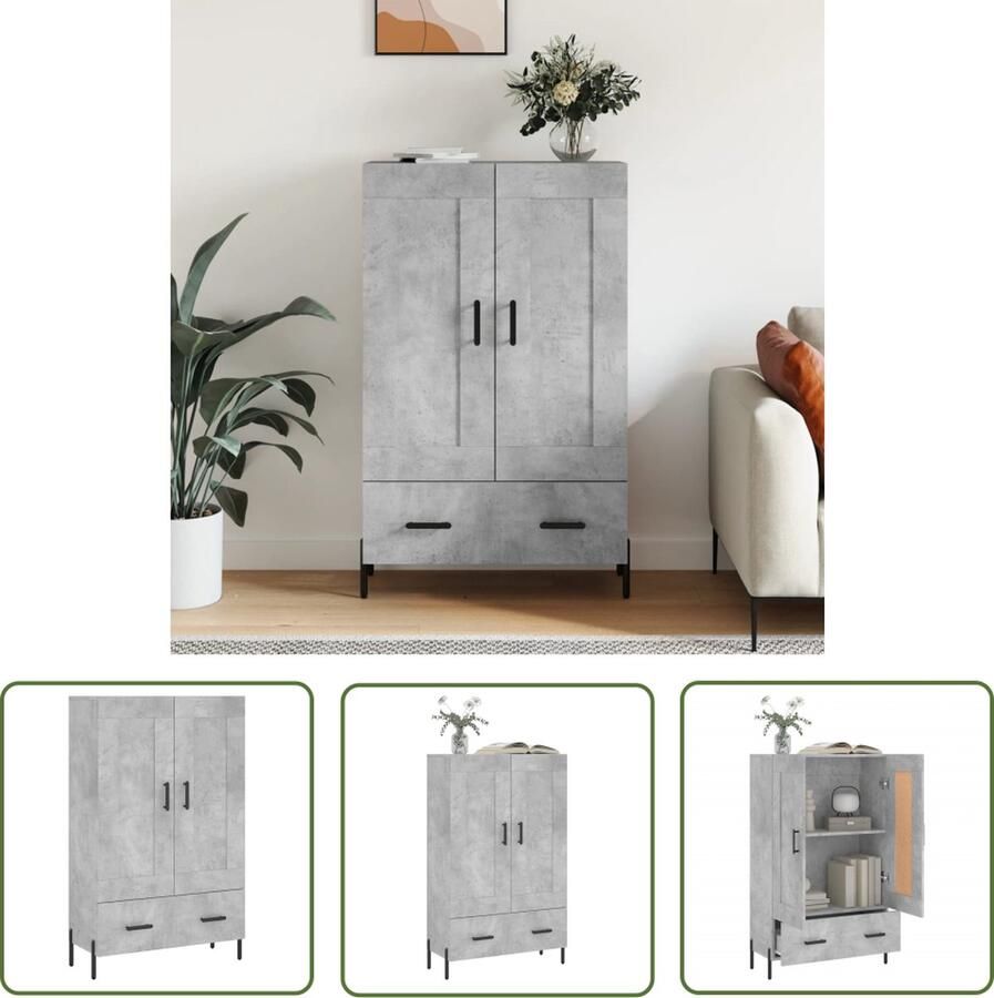 The Living Store Hoge kast 69 5x31x115 cm bewerkt hout betongrijs Hoge Kast Betongrijs Kast Houten Kast Opslagoplossing Woonkamerdecoratie - Foto 3