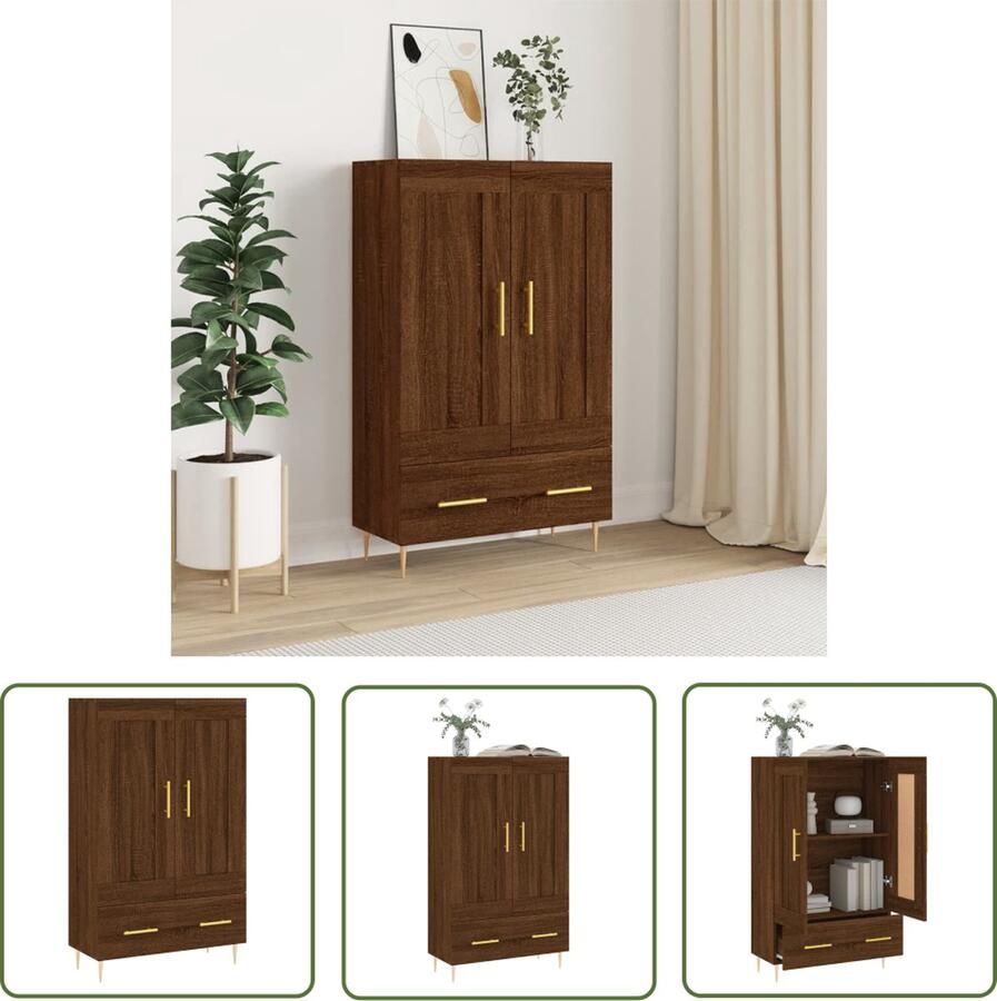 The Living Store Hoge kast 69 5x31x115 cm bewerkt hout bruin eikenkleur Hoge Kast Houten Kast Bruine Kast Opslagoplossing Woonkamerdecoratie - Foto 3