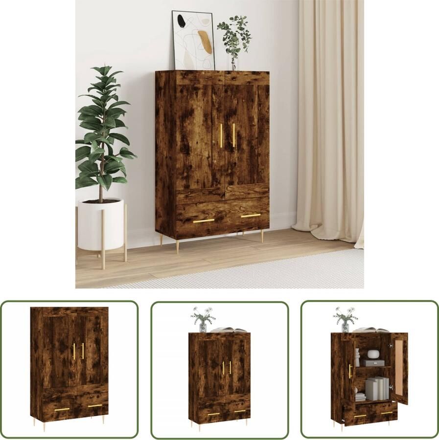 The Living Store Hoge kast 69 5x31x115 cm bewerkt hout gerookt eikenkleurig Hoge Kast Dressoir Buffetkast Houten Kast Vintage Kast - Foto 4