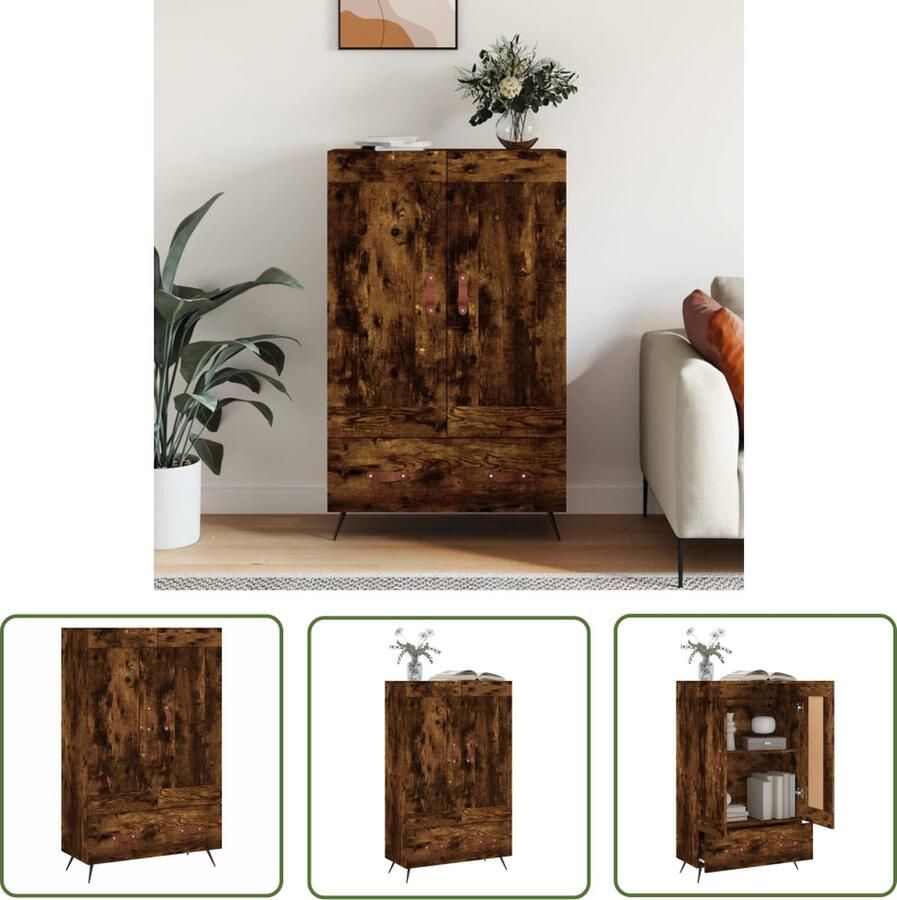 The Living Store Hoge kast 69 5x31x115 cm bewerkt hout gerookt eikenkleurig Hoge Kast Dressoir Buffetkast Houten Kast Vintage Kast - Foto 5