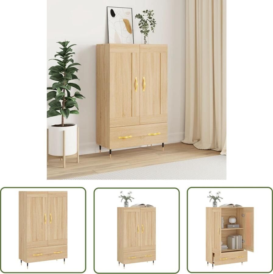 The Living Store Hoge kast 69 5x31x115 cm bewerkt hout sonoma eikenkleurig Hoge Kast Kasten Houten Kast Salontafel Opslagoplossing