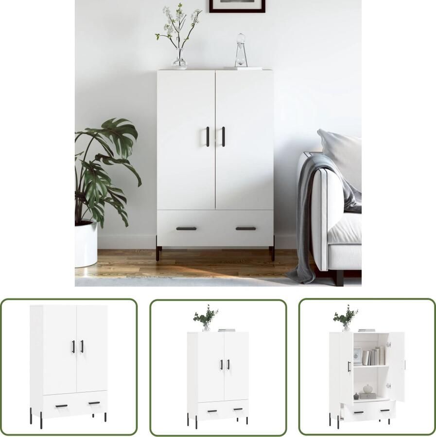 VidaXL Hoge kast 69 5x31x115 cm bewerkt hout wit Hoge Kast Houten Kast Wit Kast Opslagoplossing Living Room Furniture