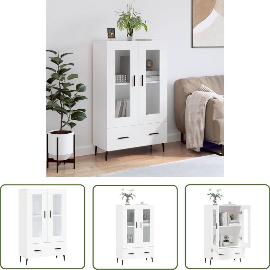 VidaXL Hoge kast 69 5x31x115 cm bewerkt hout wit Hoge Kast Houten Kast Wit Kast Opslagoplossing Livingroom Furniture