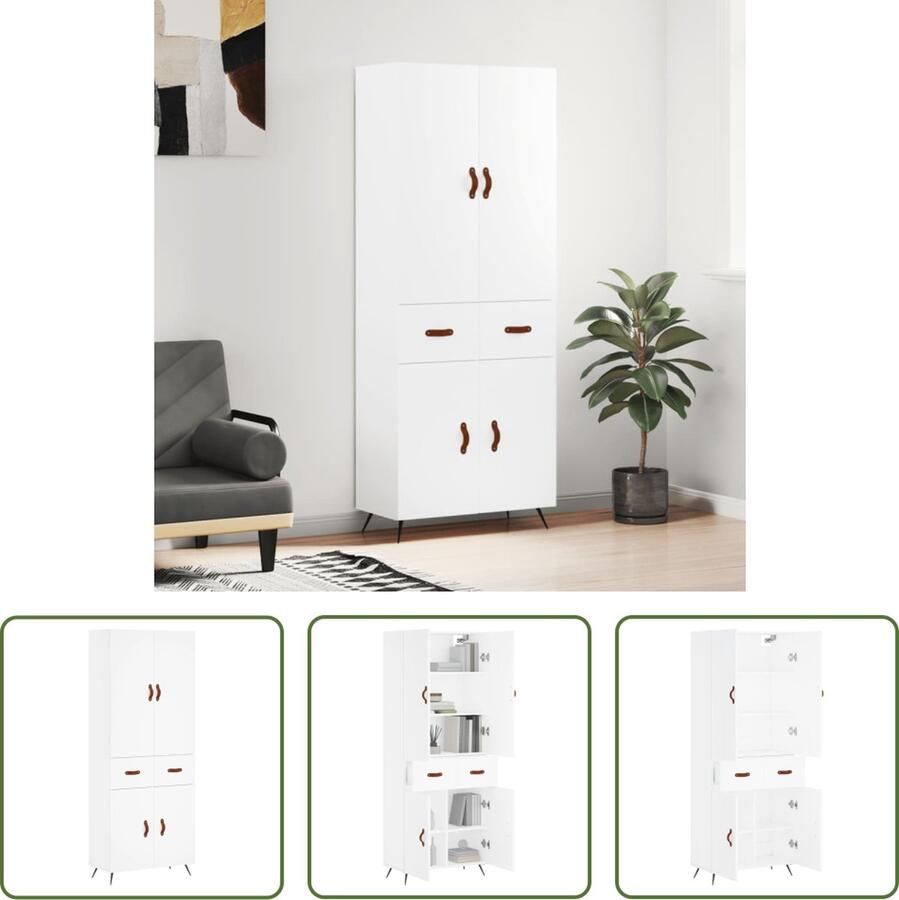 VidaXL Houten Kast Hoge Kast Hoge kast 69 5x34x180 cm bewerkt hout wit Kast Opbergkast Livingroom Furniture