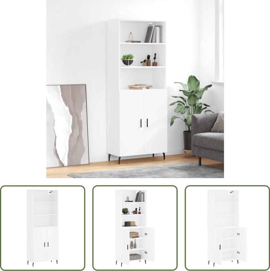 VidaXL Houten Kast Hoge Kast Hoge kast 69 5x34x180 cm bewerkt hout wit Kast Opslagkast Slaapkamermeubilair