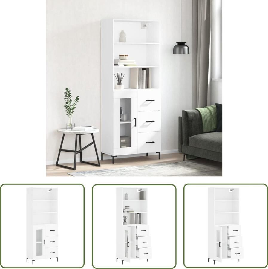 VidaXL Hoge kast 69 5x34x180 cm bewerkt hout wit Hoge Kast Houten Kast Wit Kast Opslagoplossing Woonaccessoires