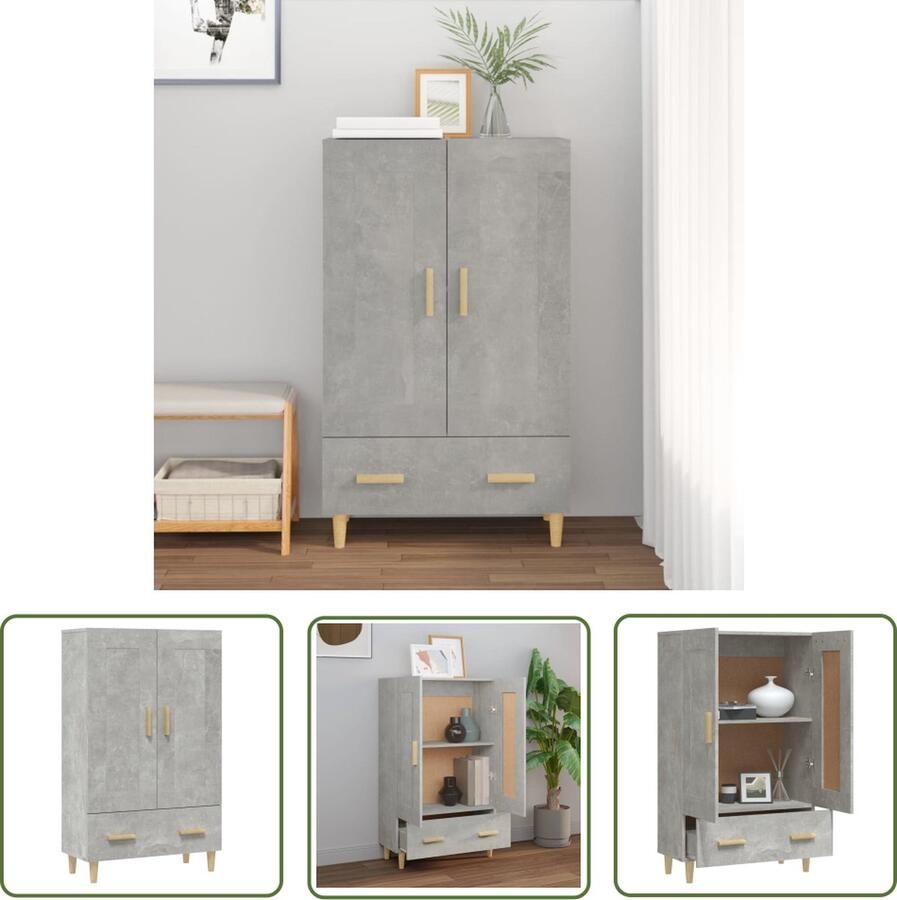 The Living Store Hoge kast 70x31x115 cm bewerkt hout betongrijs Hoge Kast Beton Grijs Houten Kast Scandinavisch Design Opbergkast