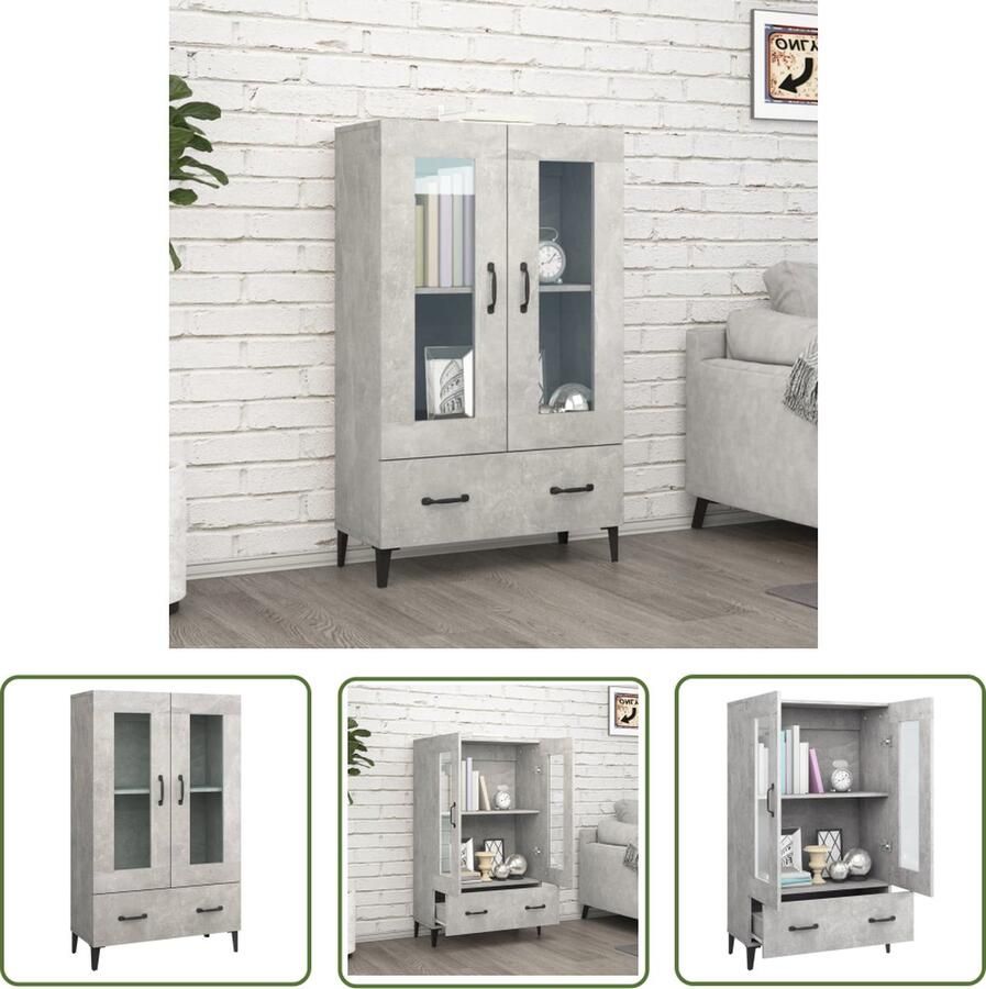 The Living Store Hoge kast 70x31x115 cm bewerkt hout betongrijs Hoge Kast Houten Kast Betonnen Kast Opslagoplossing Woonaccessoires