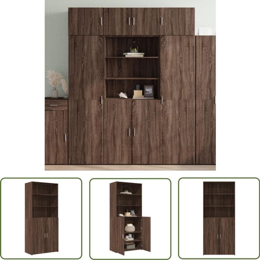 VidaXL Houten Kast Hoge Kast Hoge kast 80x42 5x185 cm bewerkt hout bruin eikenkleurig Bruine Kast Eiken Kast Opbergkast