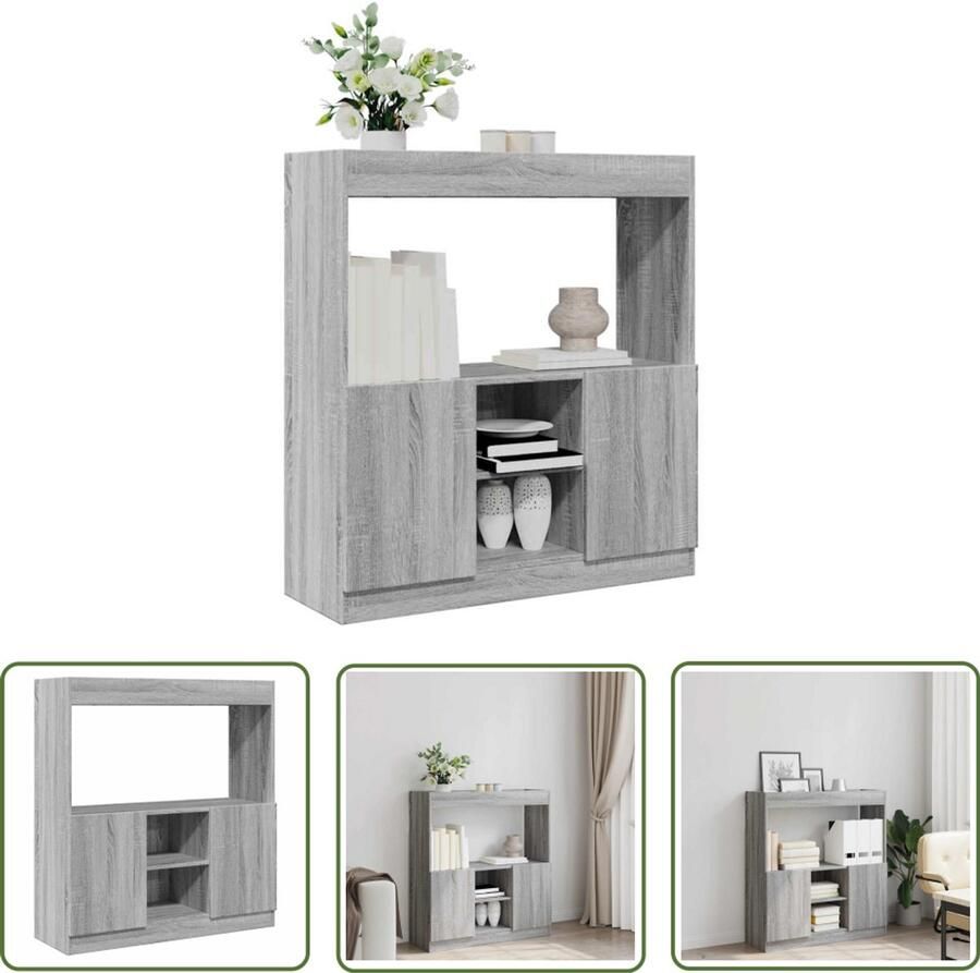 The Living Store Hoge kast 92x33x100 cm bewerkt hout grijs sonoma eikenkleurig Hoge Kast Houten Kast Grijze Kast Salontafel Opslagoplossing