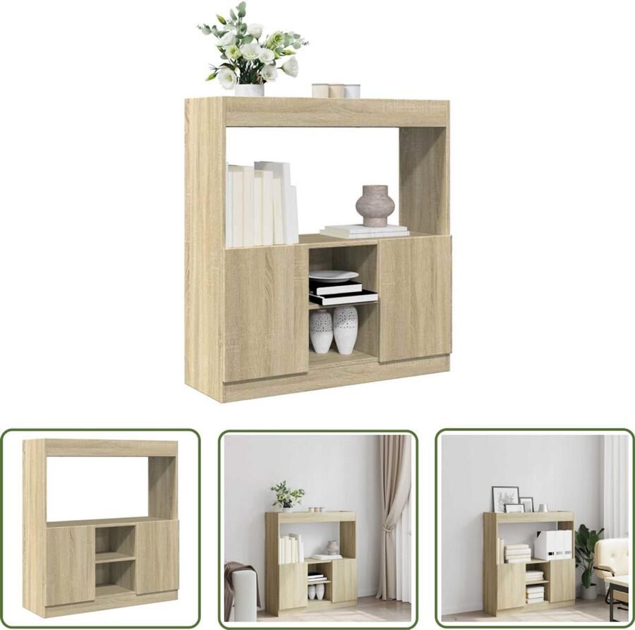 The Living Store Hoge kast 92x33x100 cm bewerkt hout sonoma eikenkleurig Hoge Kast Houten Kast Opslagkast Bibliotheekkast Salontafel