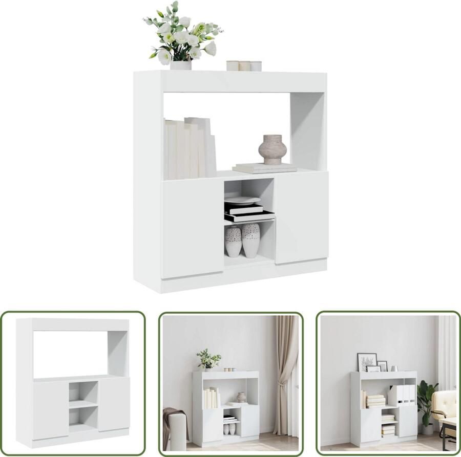 The Living Store Hoge kast 92x33x100 cm bewerkt hout wit Hoge Kast Houten Kast Opslagkast Boekenkast Woonaccessoires