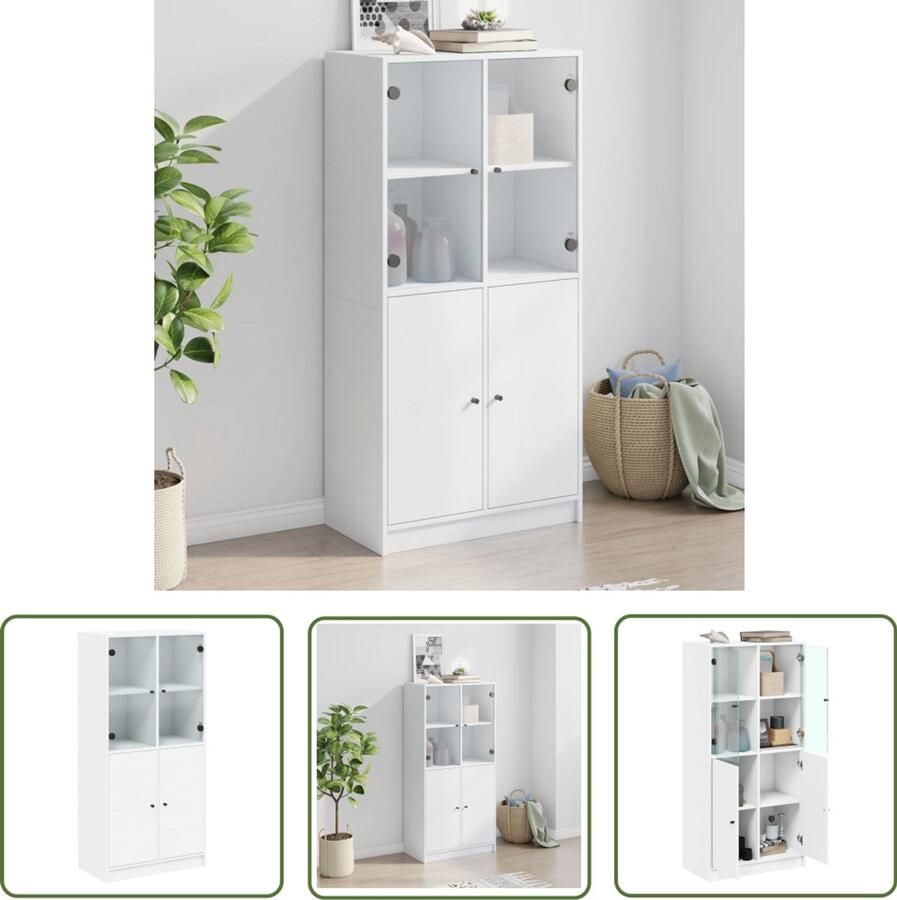 The Living Store Hoge kast met deuren 68x37x142 cm bewerkt hout wit Hoge Kast Houten Kast Opbergkast Bibliotheekkast Woonkamer Meubels - Foto 2