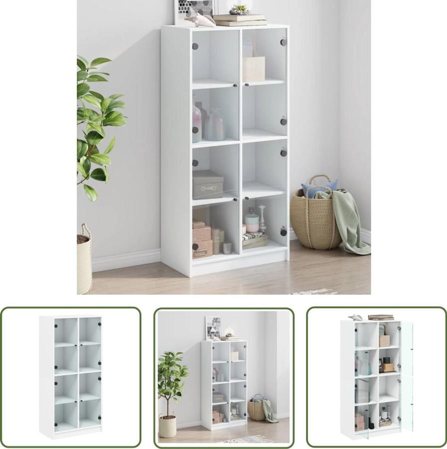 The Living Store Hoge kast met deuren 68x37x142 cm bewerkt hout wit Hoge Kast Boekenkast Houten Kast Opbergkast Bibliotheekkast