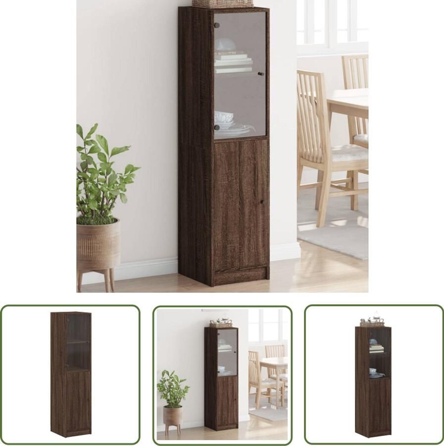 The Living Store Hoge kast met glazen deur 35x37x142 cm bruin eikenkleur Hoge Kast Houten Kast Opbergkast Vitrinekast Kast Met Glazen Deur