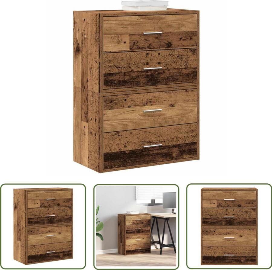 VidaXL Kasten met 2 lades 2 st 60x31x40cm bewerkt hout oud houtkleurig Kast Houten Kast Opbergkast Vintage Kast Salontafel