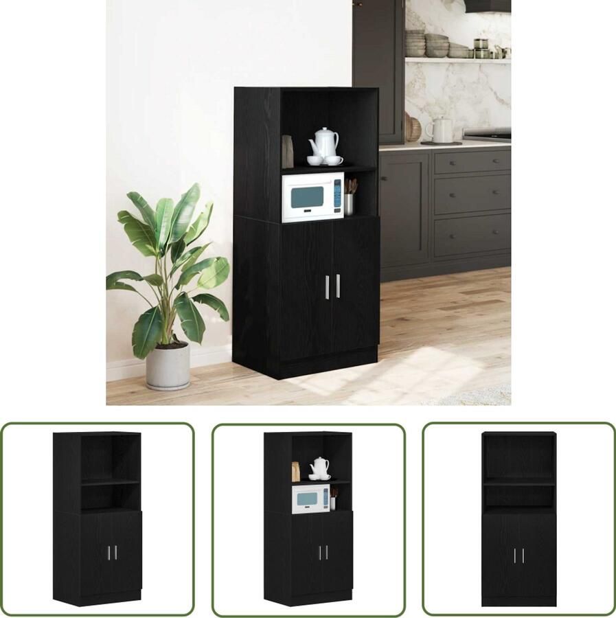 The Living Store Keukenkast 57x41 5x131 5 cm bewerkt hout zwart Keuken Kast Houten Kast Opslagoplossing Keuken Organisatie Zwarte Kast