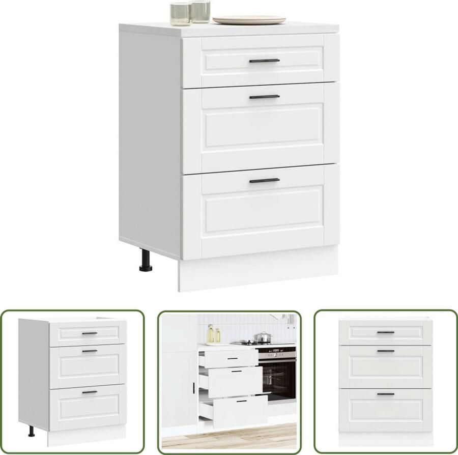 VidaXL Keuken onderkast Porto bewerkt hout wit Keuken Onderkast Houten Kast Wit Keuken Opbergruimte Keukenopslag