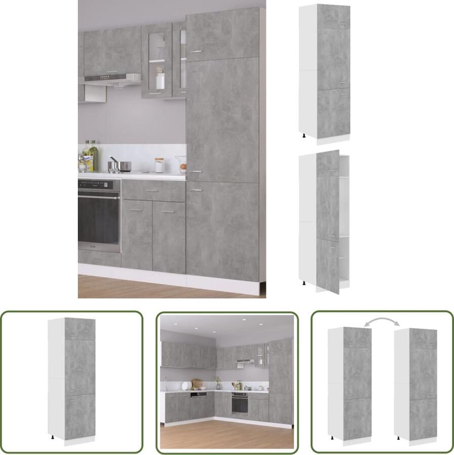 The Living Store Koelkastkast 60x57x207 cm bewerkt hout betongrijs Keukenkast Opbergkast Betongrijs Houten Kast Kookeiland