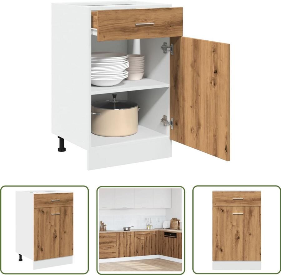 The Living Store Onderkast met lade 50x46x81 5 cm bewerkt hout artisanaal eiken Onderkasten Keukenkasten Houten Kast Opslagoplossing Keukenorganisatie
