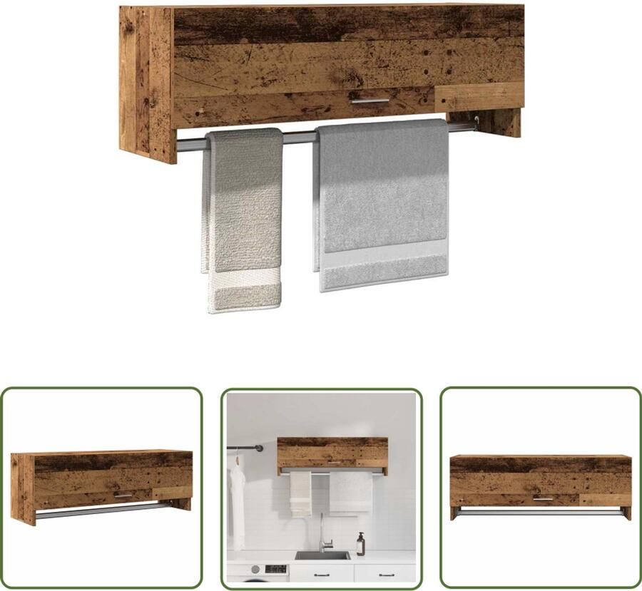 The Living Store Kledingkast 100x32 5x35 cm bewerkt hout oud houtkleurig Kledingkast Houten Kast Vintage Kast Opbergkast Garderobe