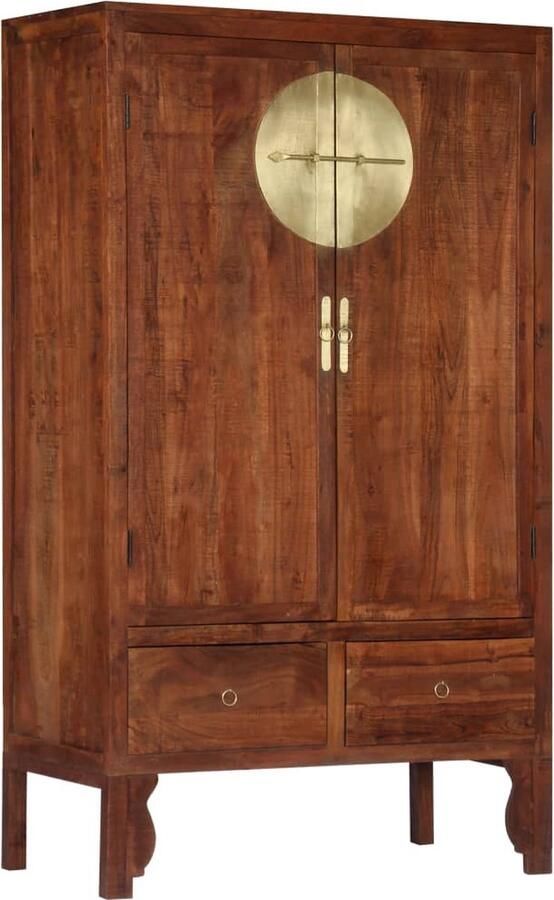 The Living Store Kledingkast Massief acaciahout 100x50x175 cm Bruine afwerking Kledingkast Houten Kast Acacia Meubels Bruin Meubilair Opbergkast