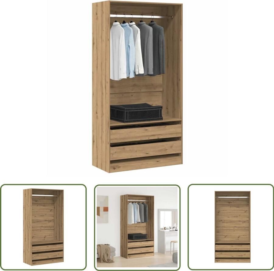 The Living Store Kledingkast 100x50x200 cm bewerkt hout artisanaal eikenkleurig Kledingkast Houten Kast Garderobe Bergruimte Opslagoplossing