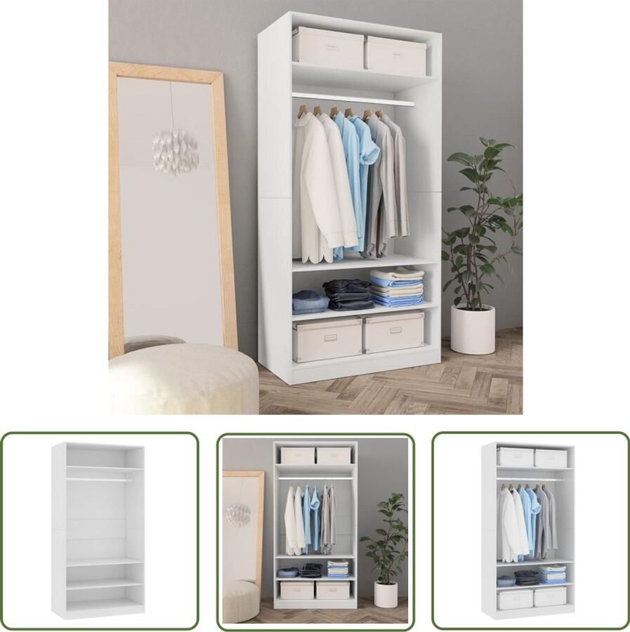 The Living Store Kledingkast 100 x 50 x 200 cm Wit bewerkt hout Kledingkast Houten Kast Wit Meubilair Bergruimte Garderobe - Foto 2