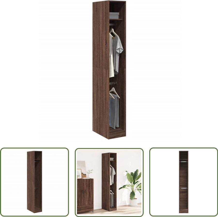 The Living Store Kledingkast 30x50x200 cm bewerkt hout bruin eikenkleur Kledingkast Houten Kast Bergruimte Opbergkast Garderobe