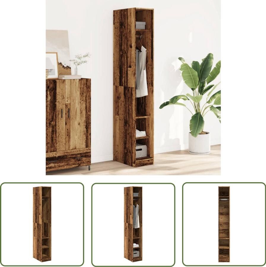 The Living Store Kledingkast 30x50x200 cm bewerkt hout oud hout Kledingkast Houten Kast Vintage Kast Opslagoplossing Kleedkamer