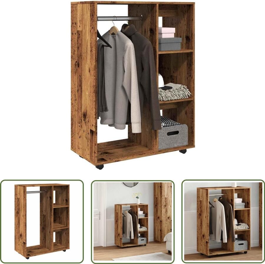 The Living Store Kledingkast 80x40x110 cm bewerkt hout oud houtkleurig Kledingkast Houten Kast Opslagkast Vintage Kast Badkamerkast