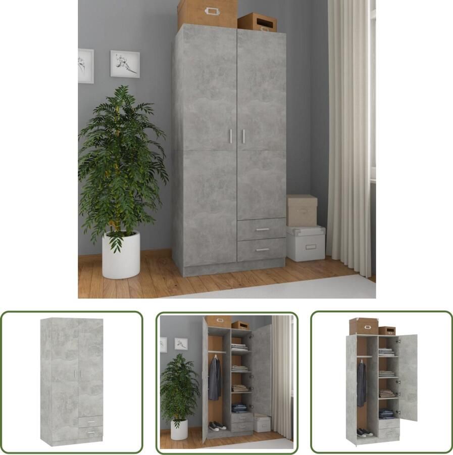 The Living Store Kledingkast 80x52x180 cm bewerkt hout betongrijs Kledingkast Houten Kast Grijze Kast Compact Meubel Bergruimte