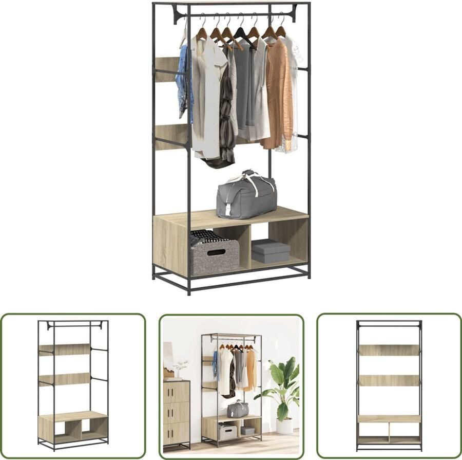 The Living Store Kledingkast 90x50x180 cm bewerkt hout sonoma eikenkleurig Kledingkast Houten Kast Opslagkast Garderobe Dressoir