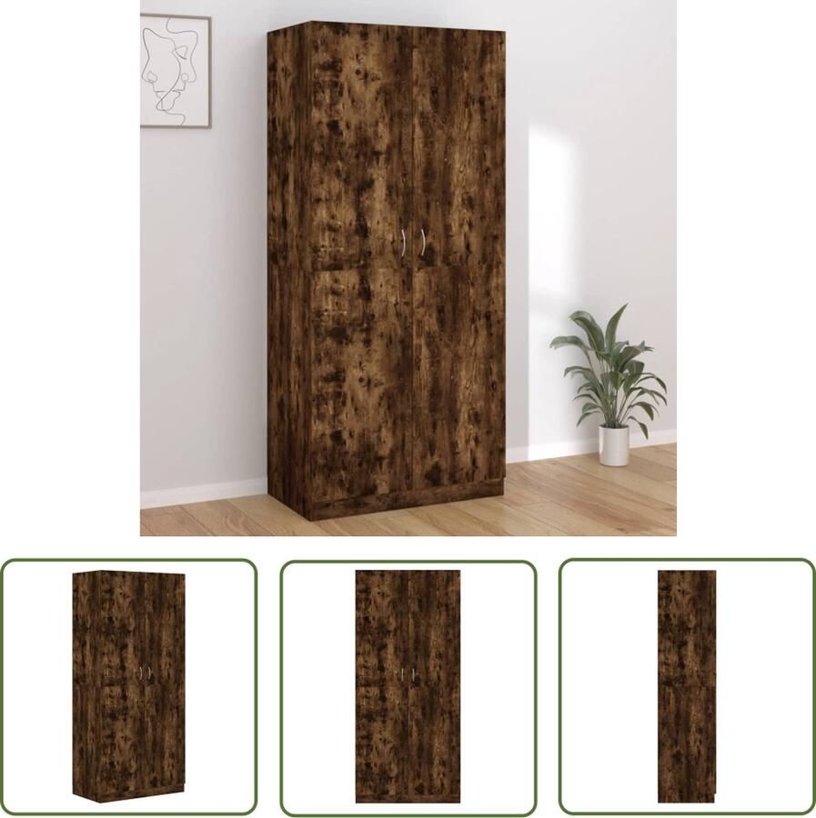 The Living Store Kledingkast 90x52x200 cm bewerkt hout gerookt eikenkleurig Kledingkast Houten Kast Bruine Kast Bergruimte Opslagkast - Foto 2