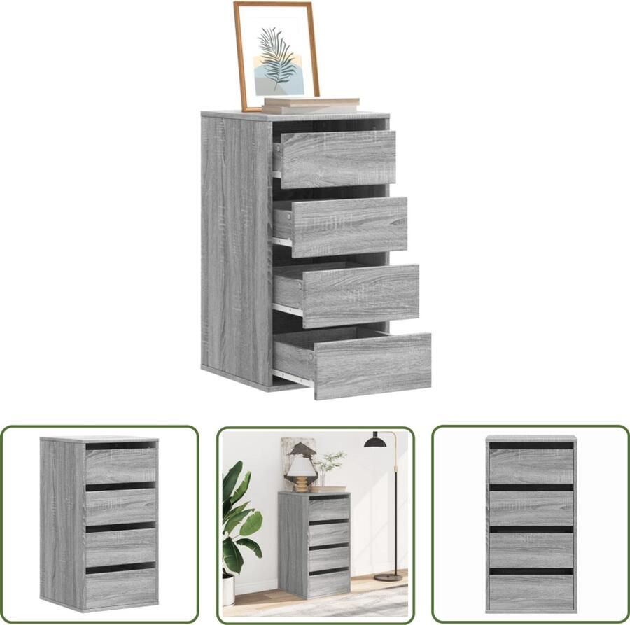 VidaXL Houten Kast Ladekast 40x41x76 cm bewerkt hout grijs sonoma eikenkleurig Opslagkast Grijze Kast Sonomaskist