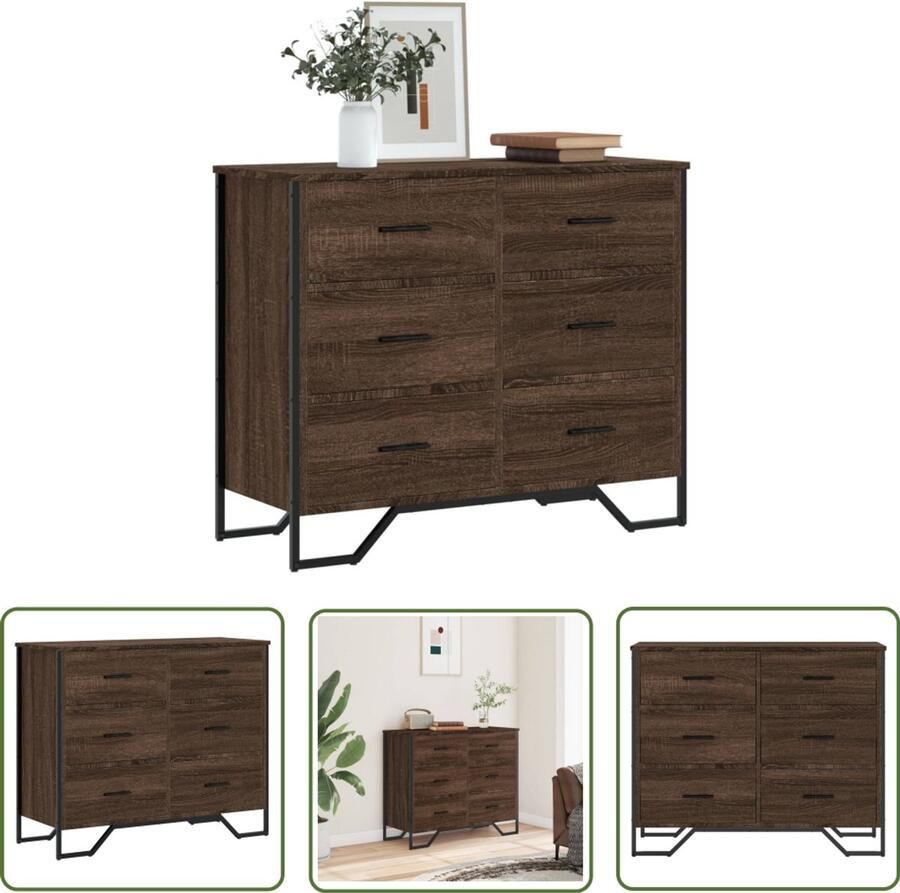 VidaXL Houten Kast Ladekast 91x35 5x74 5 cm bewerkt hout bruin eikenkleurig Opbergkast Bruine Eiken Kleur Slaapkamer Meubel