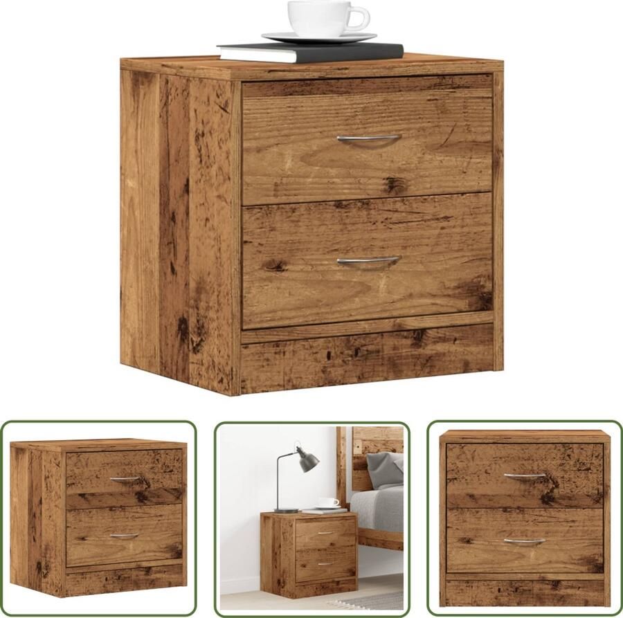 The Living Store Nachtkastje 40x30x40 cm bewerkt hout oud houtkleurig Nachtkastje Houten Kast Slaapkamers Opbergkast Lade Kast
