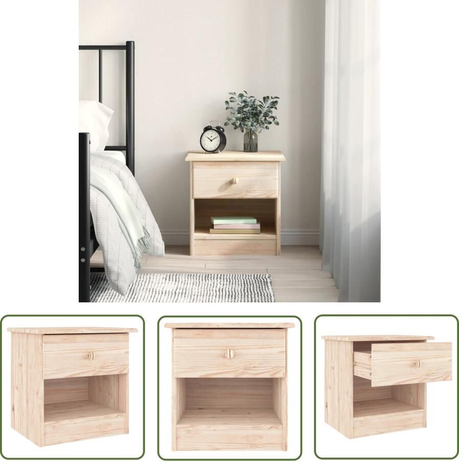 The Living Store ALTA Houten Nachtkastje 43 x 35 x 40.5 cm Massief grenenhout Nachtkastje Houten Kast Nachtkast Grenoble Meubilair Vintage Nachtlamp