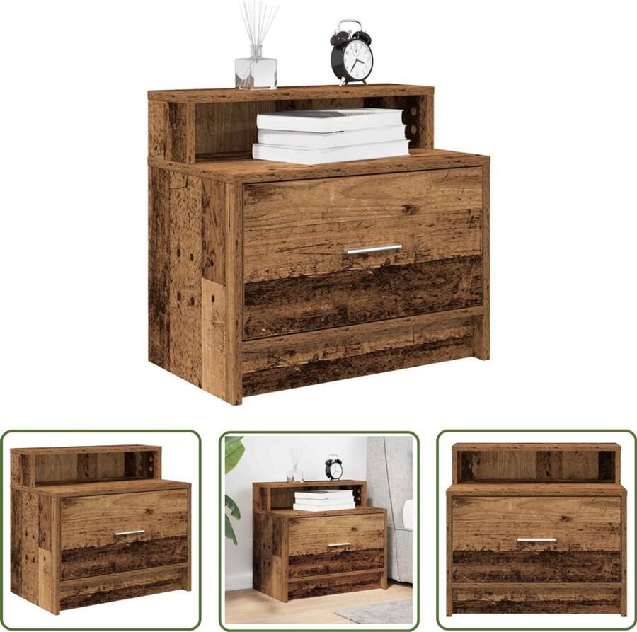 The Living Store Nachtkastje met lade 51x31x47 cm oud houtkleurig Nachtkastje Houten Kast Slaapkamervloer Opbergkast Bureaulade
