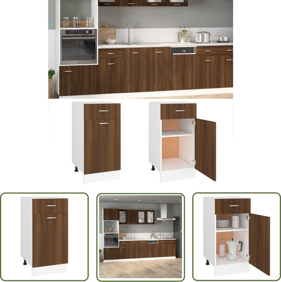 VidaXL Onderkast met lade Lyon 40x46x81 5 cm bewerkt hout bruin eikenkleur Onderkast Houten Kast Keukenopslag Bergruimte Bruine Eiken Kleur