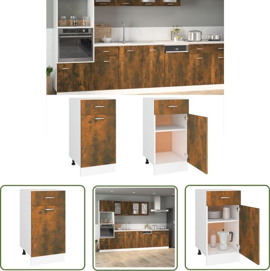 The Living Store Onderkast met lade 40x46x81 5 cm bewerkt hout gerookt eiken Keukenonderkast Lades Houten Kast Bergruimte Keukenmeubilair