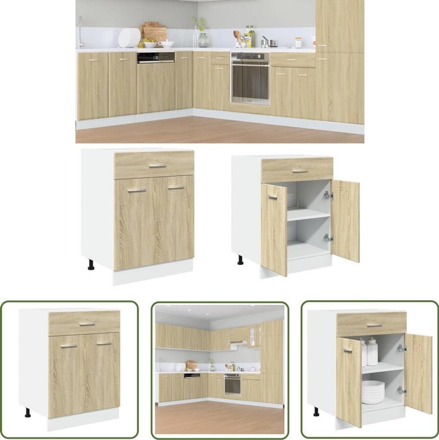 The Living Store Onderkast met lade 60x46x81 5 cm spaanplaat sonoma eikenkleurig Keukenkast Onderkast Houten Kast Sonoma Eiken Keukenopbergruimte