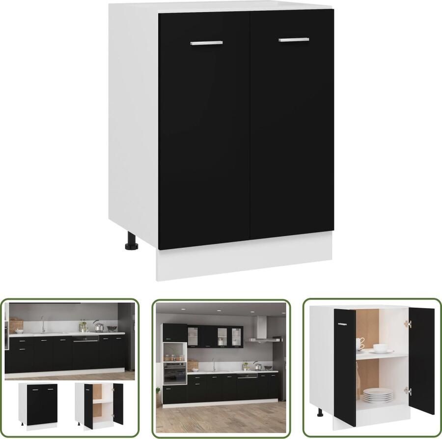 The Living Store Onderkast Lyon 60x46x81 5 cm bewerkt hout zwart Opbergkast Keukenopslag Houten Kast Zwarte Kast Kookeiland Opslag