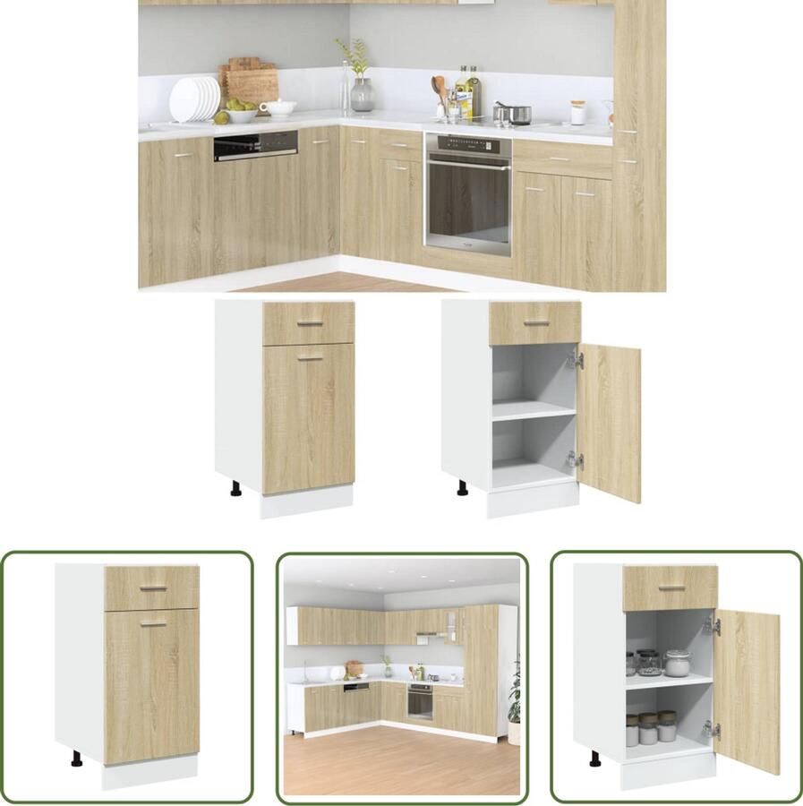 VidaXL Houten Kast Onderkasten Onderkast met lade Lyon 40x46x81 5 cm bewerkt hout sonoma eikenkleurig Bruine Kast Salontafel Tv Tafel